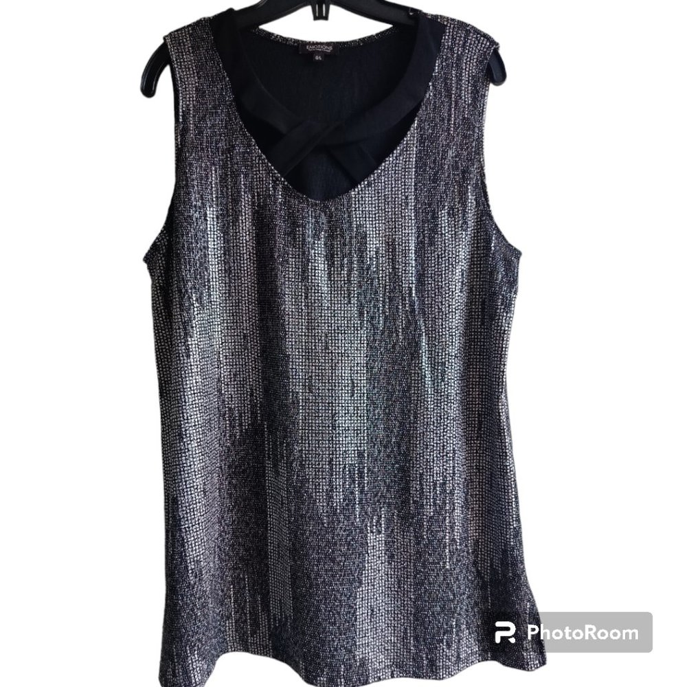 L/G 🖤Gothic Sparkly Evening Shimmery Metallic Black Silver Tank Top - Picture 4 of 9